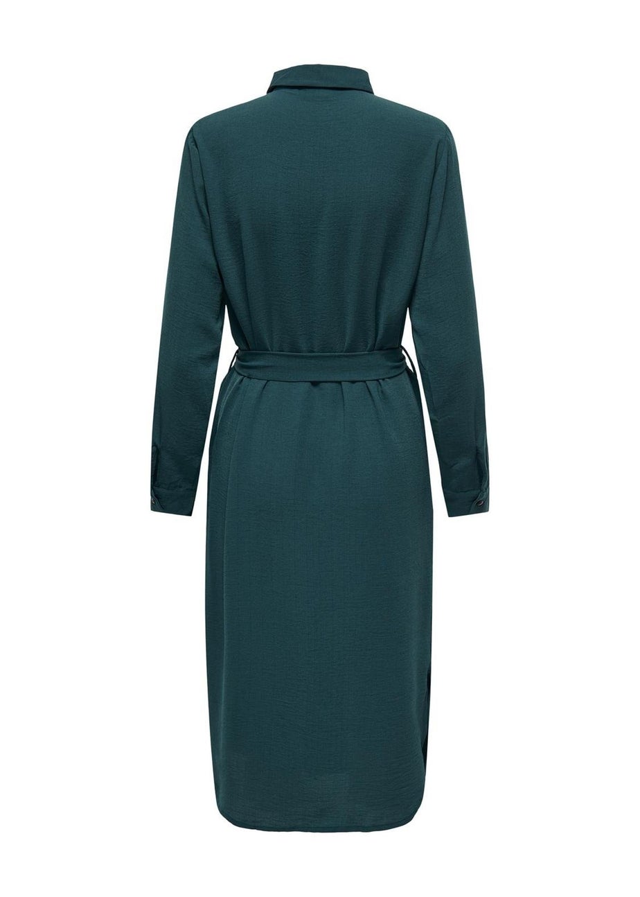 Green Tie Waist Shirt Dress