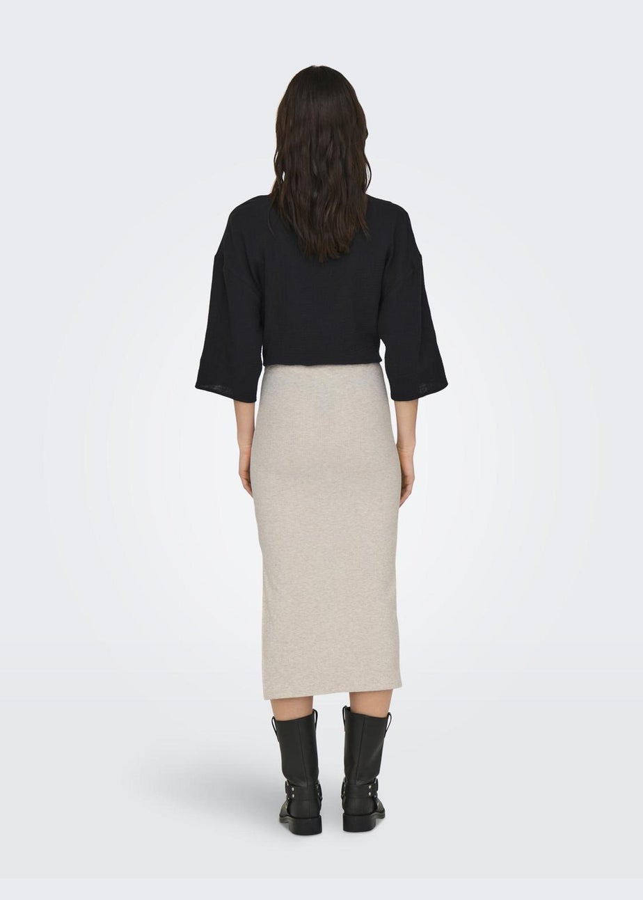 Cream Ribbed Midi Skirt