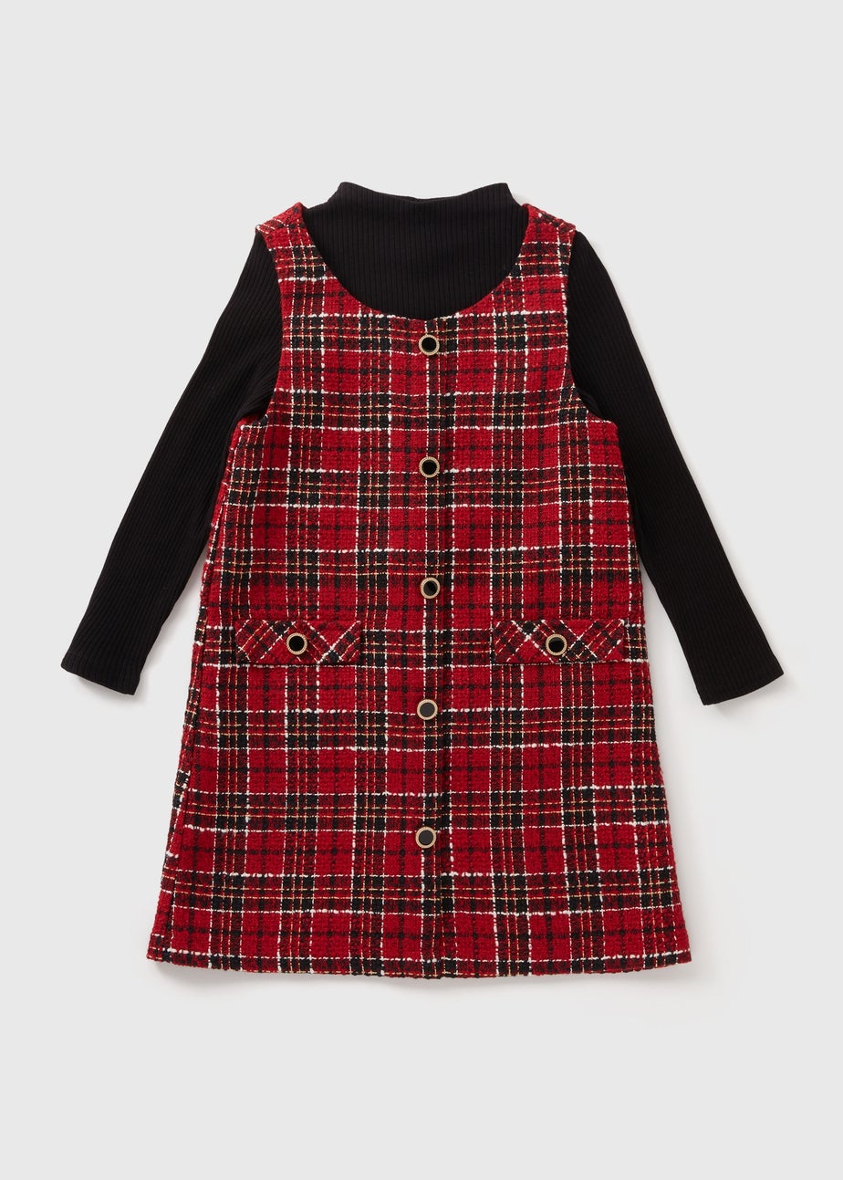 Girls Red Check Pinafore Dress (7-15yrs)