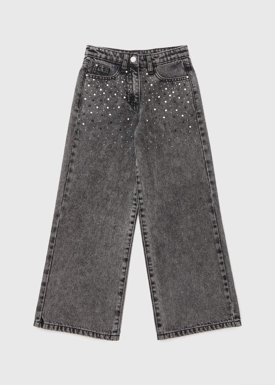 Girls Grey Diamante Embellished Jeans (7-15yrs)