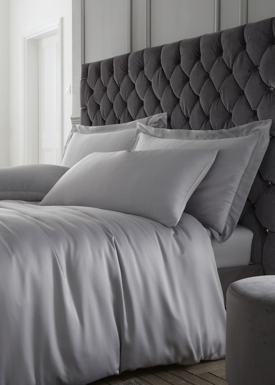 Catherine Lansfield Silky Soft Satin Oxford Pillowcase Pair Silver