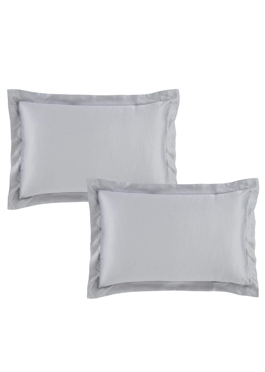 Catherine Lansfield Silky Soft Satin Oxford Pillowcase Pair Silver