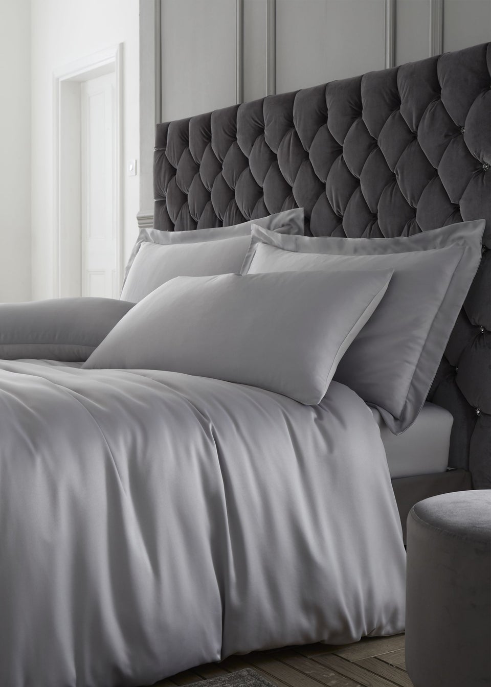 Catherine Lansfield Silky Soft Satin Fitted Sheet Silver