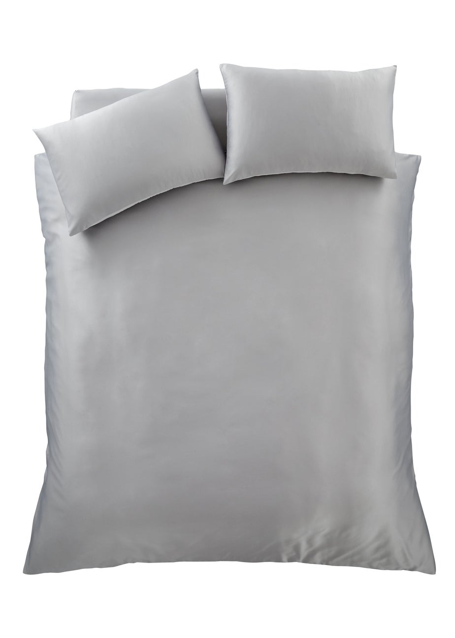 Catherine Lansfield Silky Soft Satin Duvet Cover Set Silver Grey