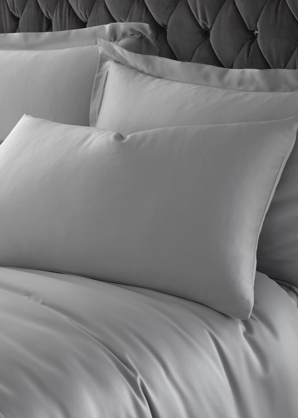 Catherine Lansfield Silky Soft Satin Duvet Cover Set Silver Grey