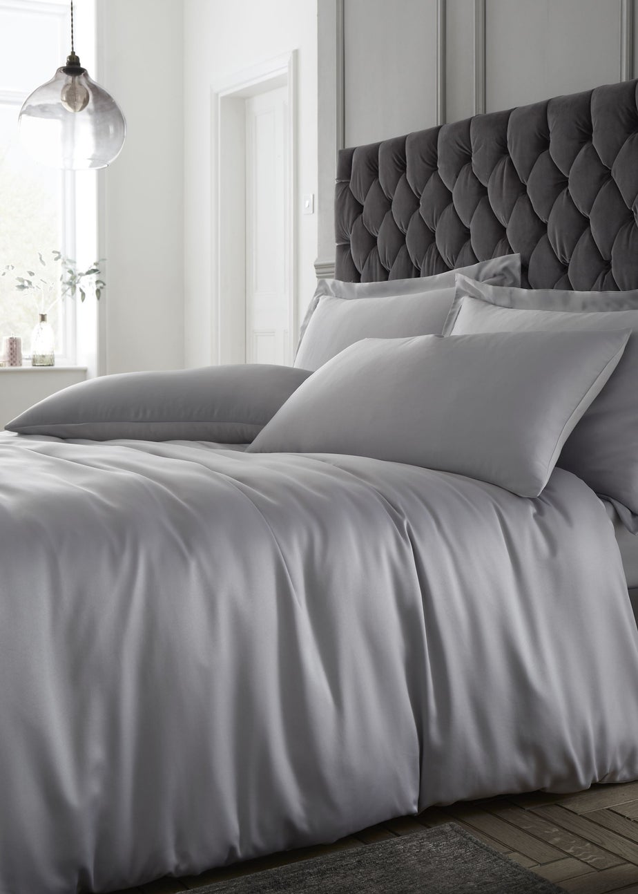 Catherine Lansfield Silky Soft Satin Duvet Cover Set Silver Grey