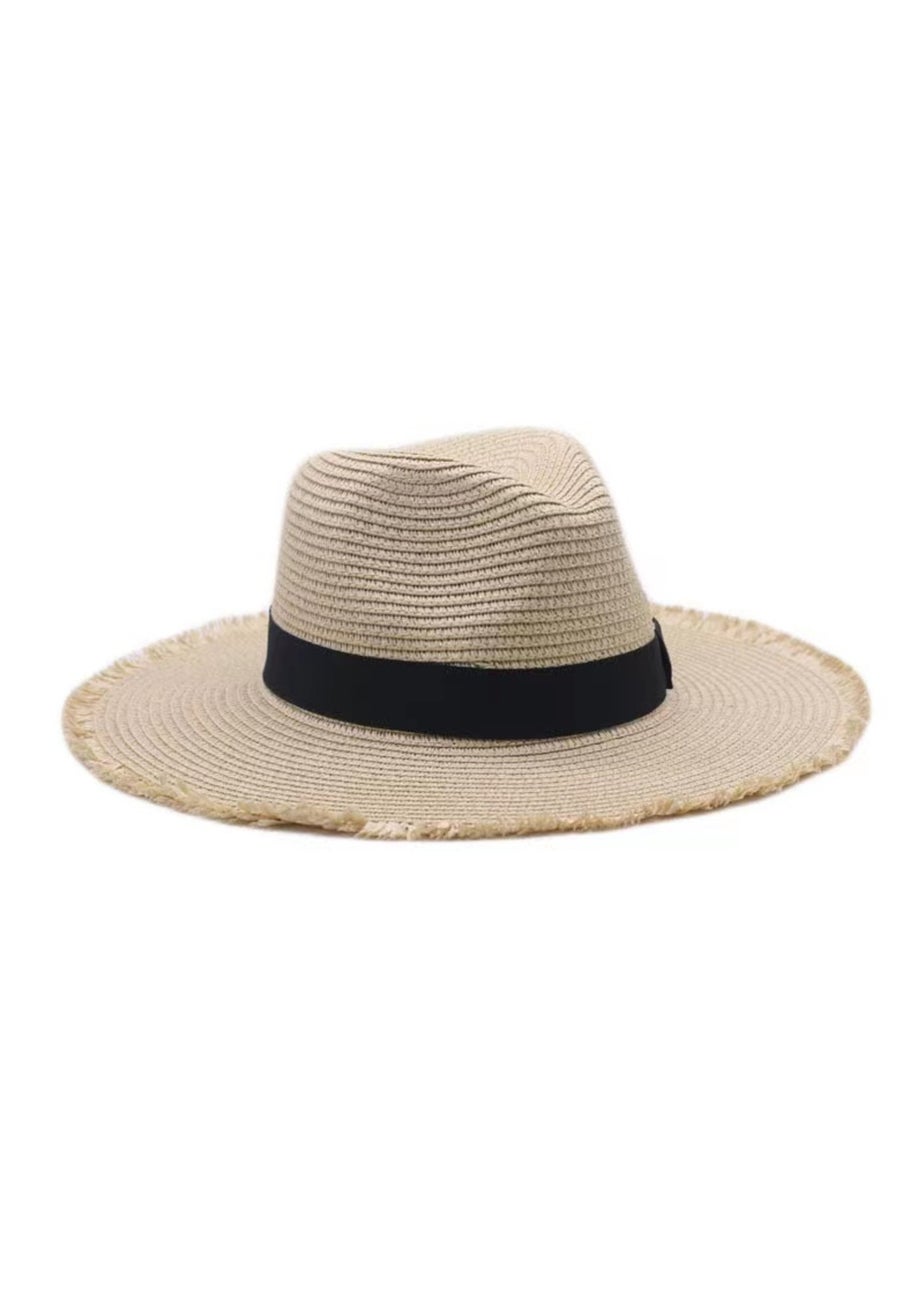 Madein Black Ribbon Detail Fedora With Frayed Edge