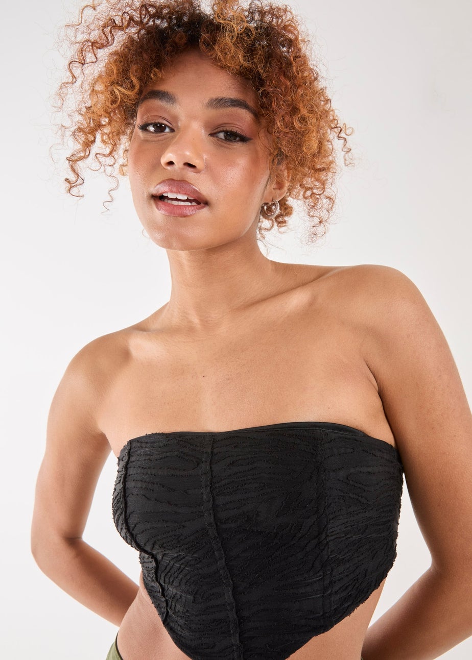 Pink Vanilla Black Tiger Print Textured Corset Top