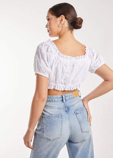 Pink Vanilla Ivory Broderie Puff Sleeve Tie Top