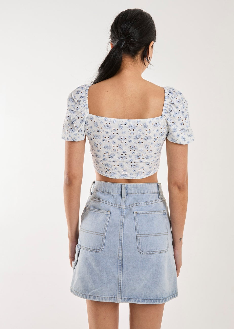 Pink Vanilla White Floral Broderie Puff Sleeve Top