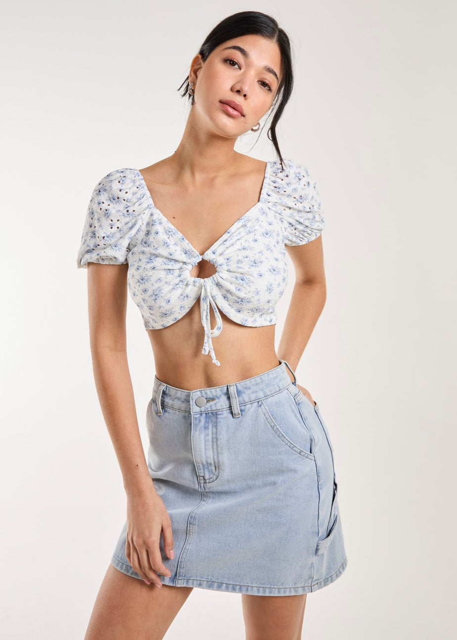 Pink Vanilla White Floral Broderie Puff Sleeve Top