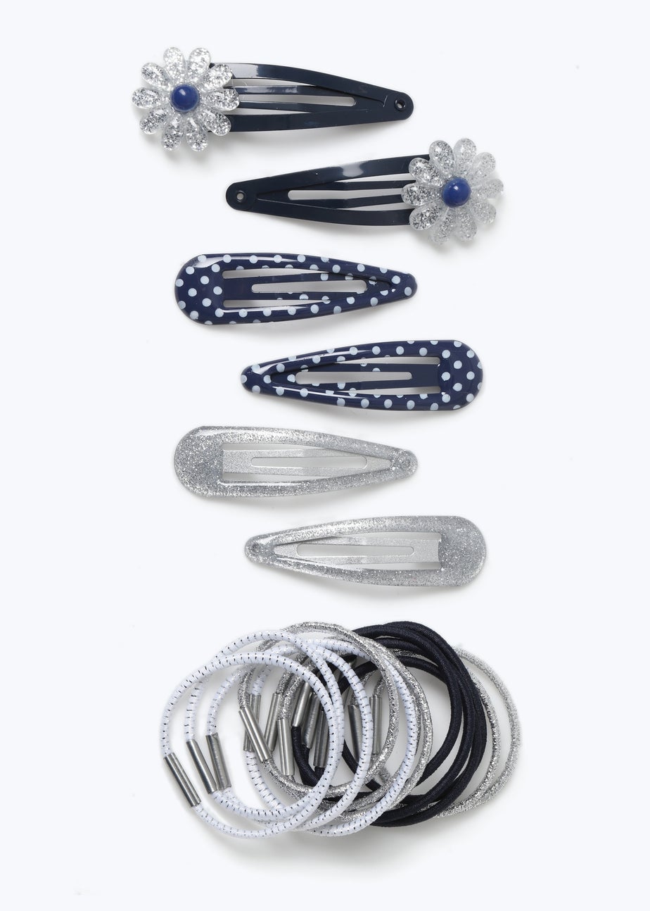 Girls Navy School Bobbles and Hair Clips Set