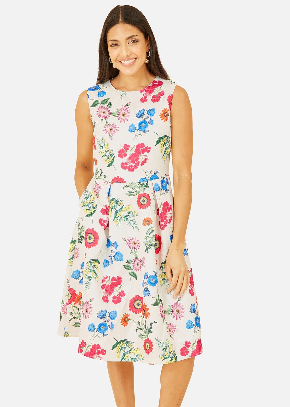 Yumi Ivory Botanical Floral Jacquard Skater Dress