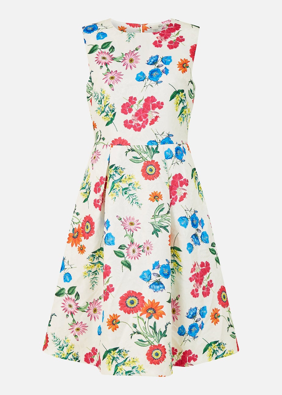 Yumi Ivory Botanical Floral Jacquard Skater Dress