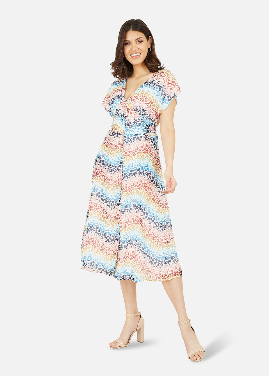 Yumi  Multi Heart Wave Kimono Button Through Dress