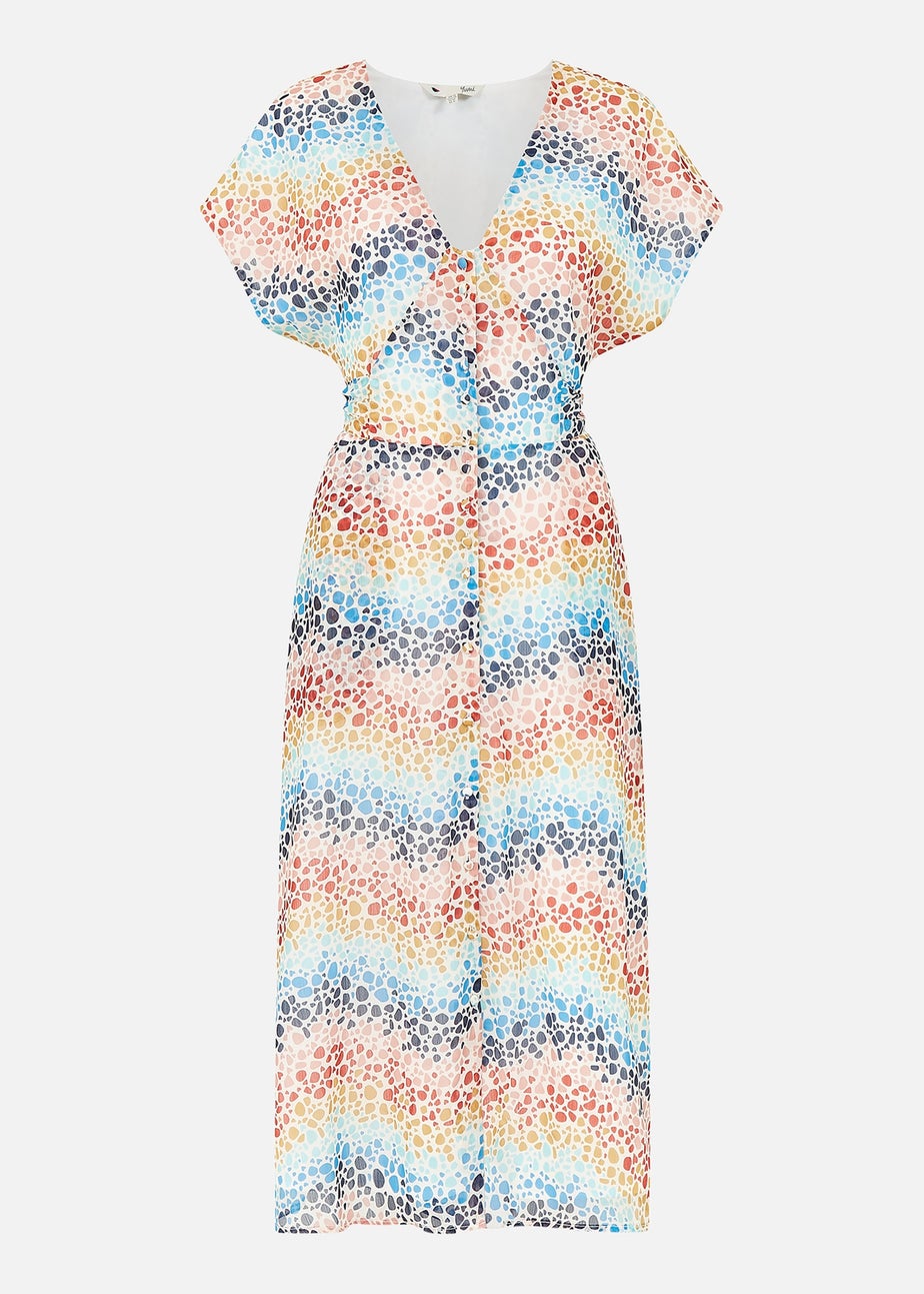 Yumi  Multi Heart Wave Kimono Button Through Dress