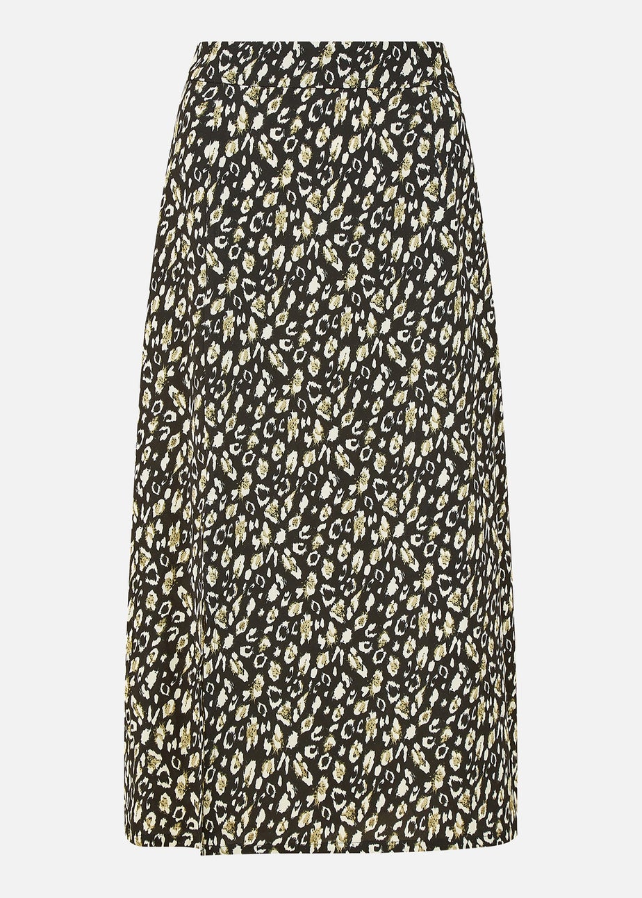 Yumi Black Leopard Print Midi Skirt