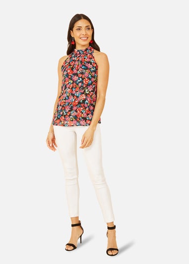Yumi Black Floral Halter Neck Top