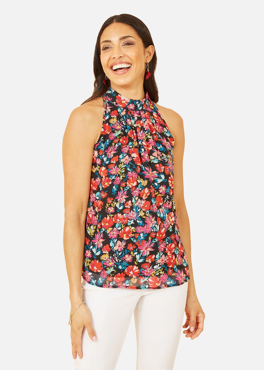 Yumi Black Floral Halter Neck Top