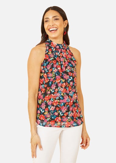 Yumi Black Floral Halter Neck Top