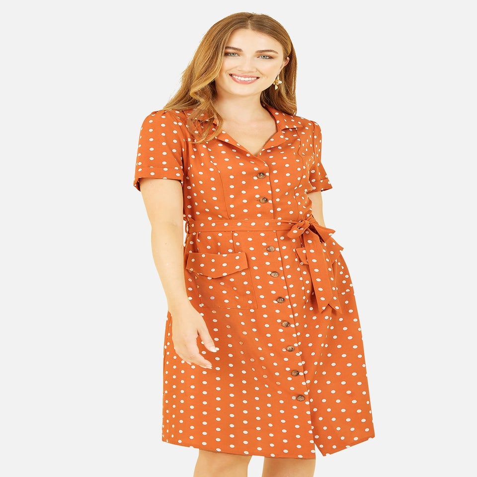 Yumi Orange Spot Retro Shirt Dress