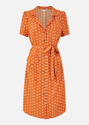 Yumi Orange Spot Retro Shirt Dress
