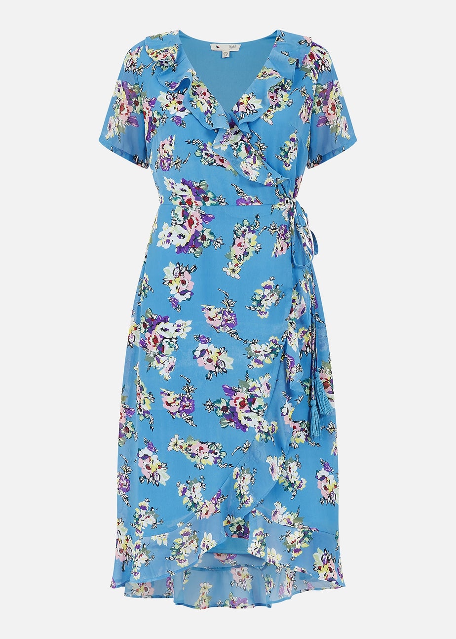 Yumi Blue Floral Wrap Dress