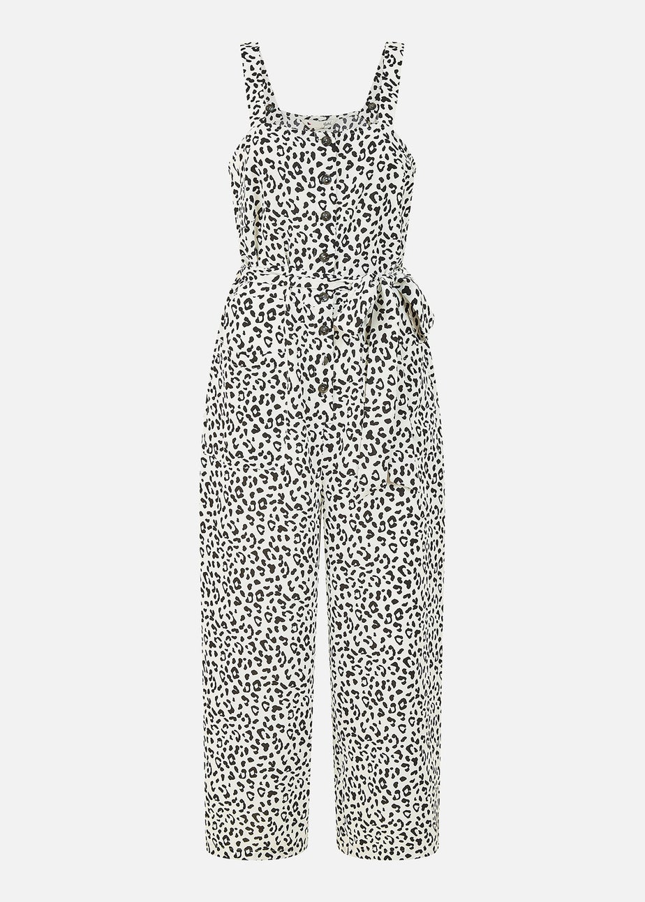 Yumi White Animal Print Button Up Strappy Jumpsuit