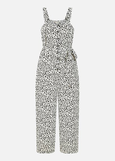 Yumi White Animal Print Button Up Strappy Jumpsuit