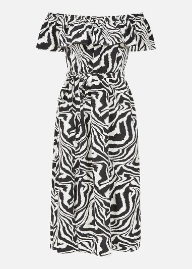 Yumi Black Zebra Print Bardot Dress