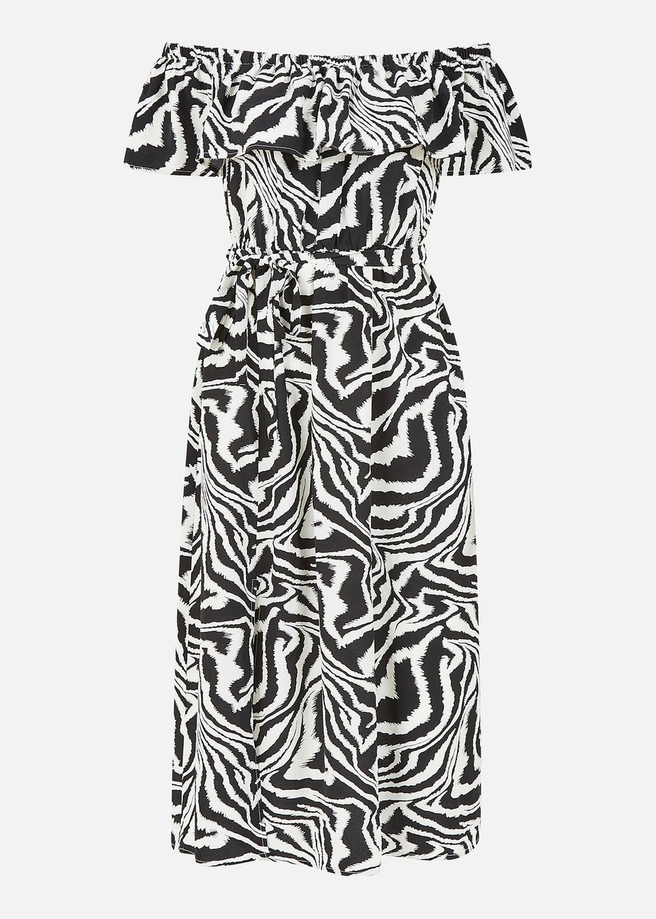 Yumi Black Zebra Print Bardot Dress