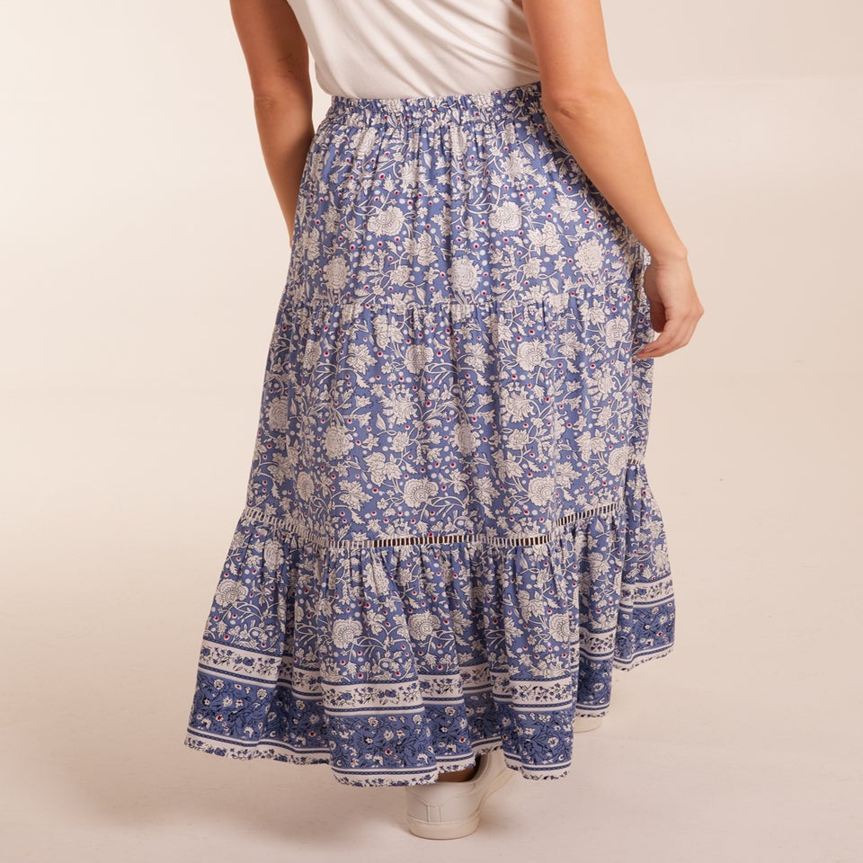 Blue Vanilla Blue Elasticated Waistband Tiered Maxi Skirt