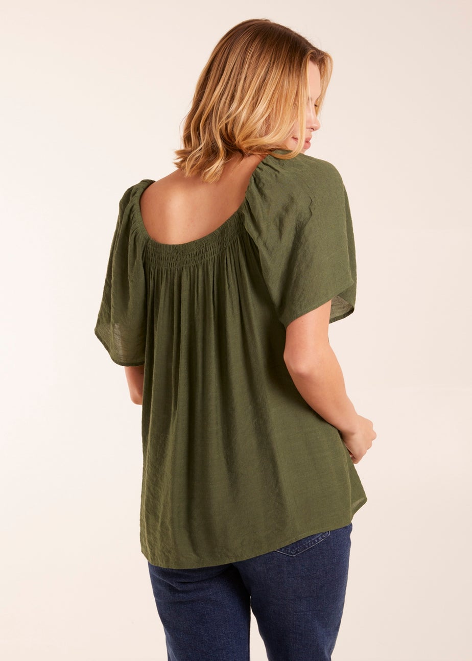 Blue Vanilla Khaki Shirred At Front Swing Top