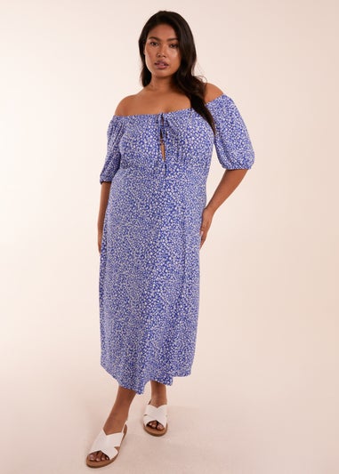 Blue Vanilla Curve Blue Milkmaid Stretch Crepe Midi Dress
