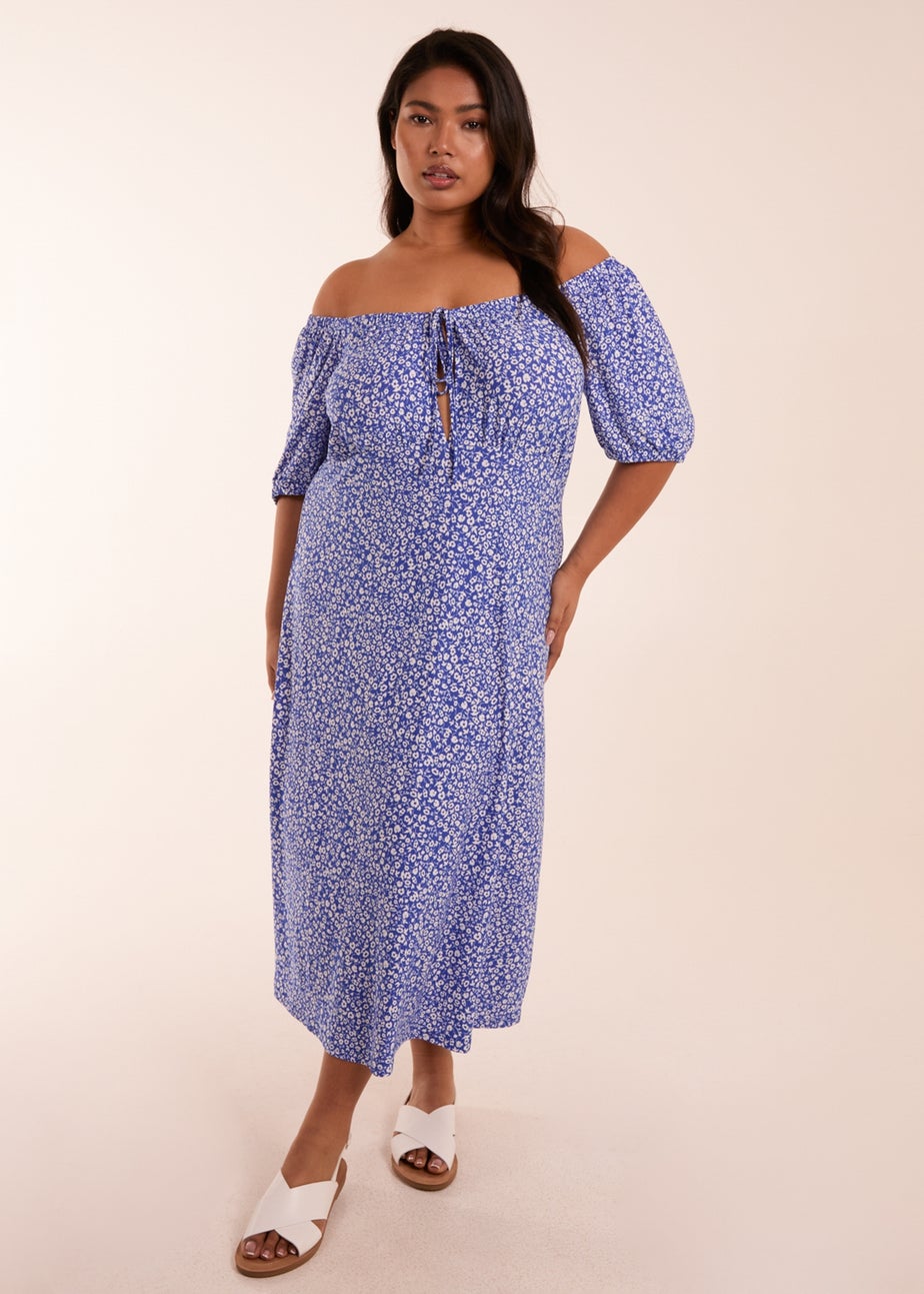 Blue Vanilla Curve Blue Milkmaid Stretch Crepe Midi Dress
