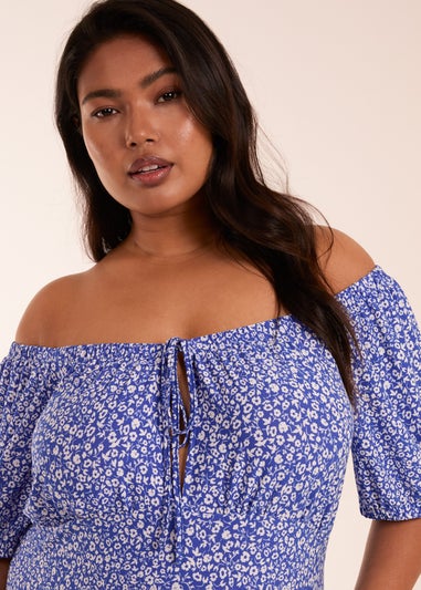 Blue Vanilla Curve Blue Milkmaid Stretch Crepe Midi Dress