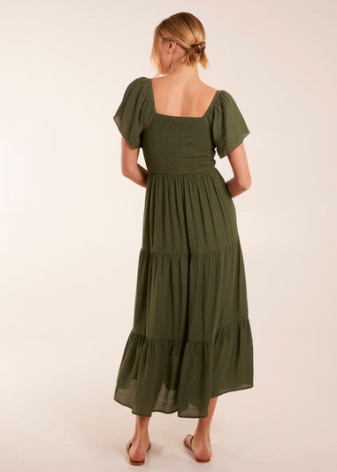 Blue Vanilla Khaki Square Neck Flutter Sleeve Dress