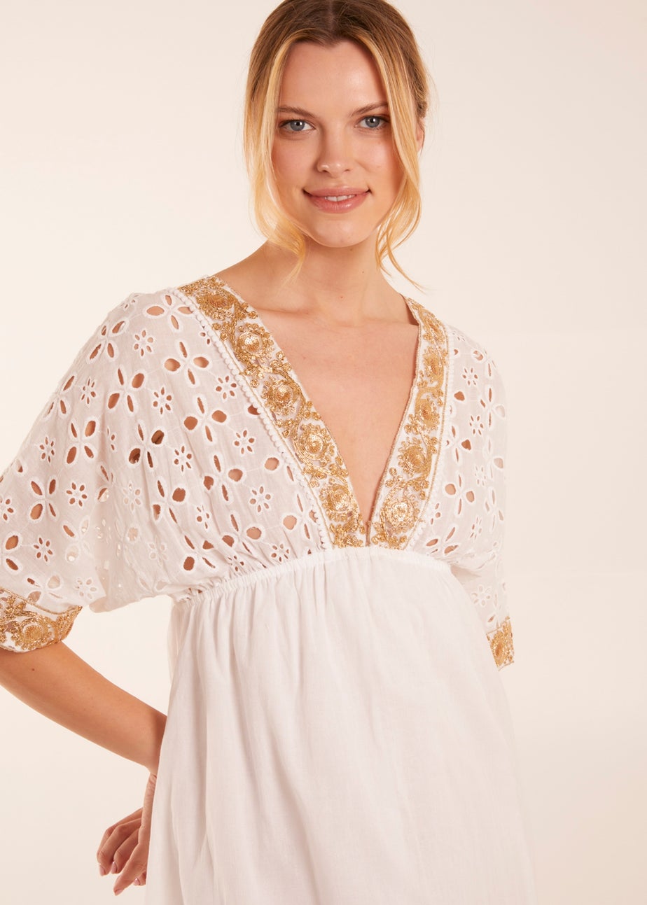 Blue Vanilla Ivory V-Neck Short Sleeve Dress