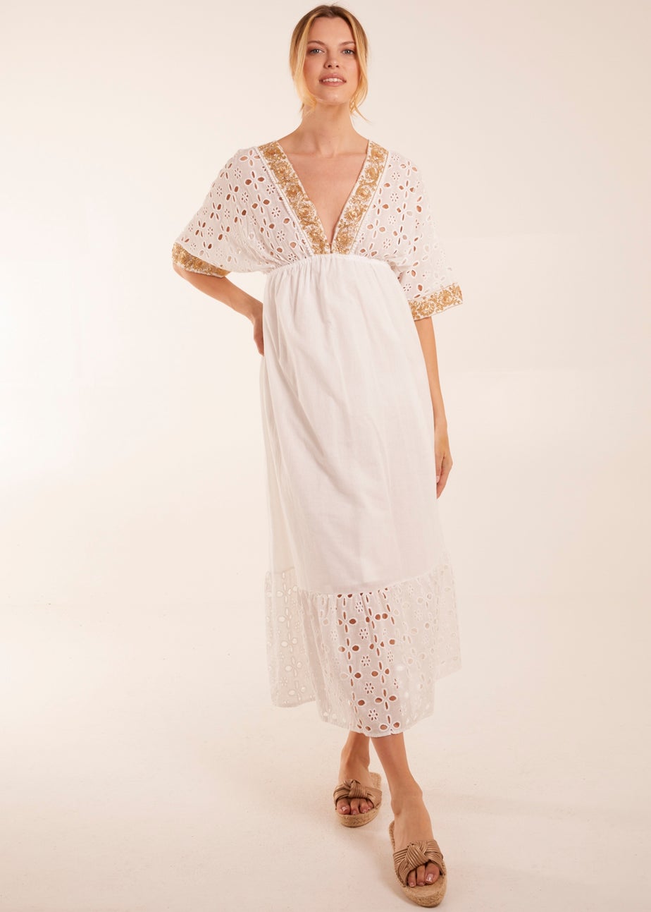 Blue Vanilla Ivory V-Neck Short Sleeve Dress