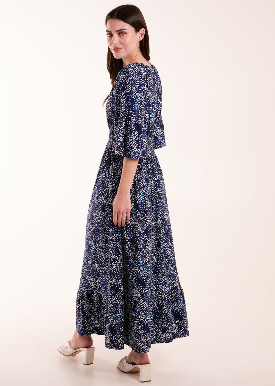 Blue Vanilla Navy Elasticated Neck Shirred Waist Midi Dress