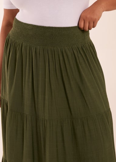 Blue Vanilla Curve Khaki Tiered Shirred Maxi Skirt