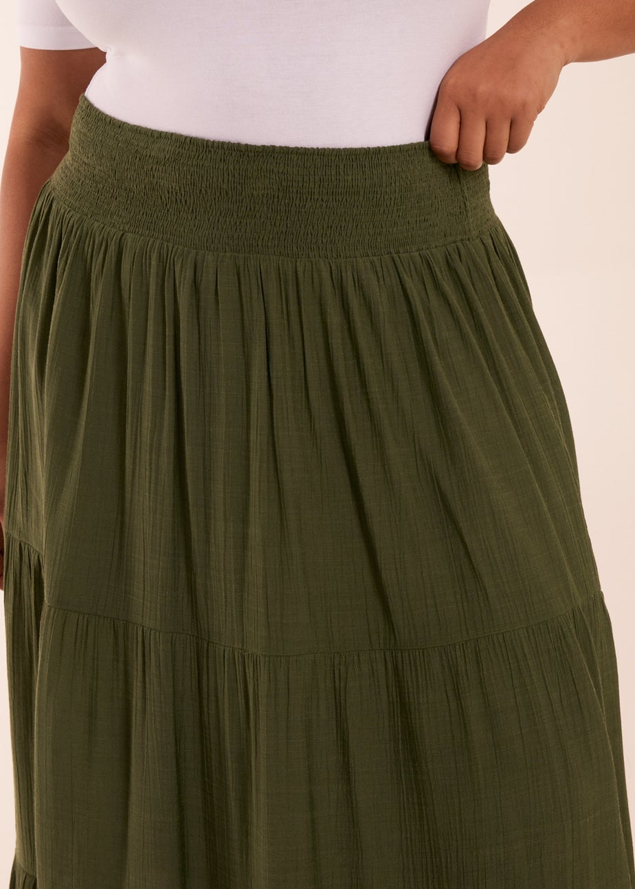 Blue Vanilla Curve Khaki Tiered Shirred Maxi Skirt