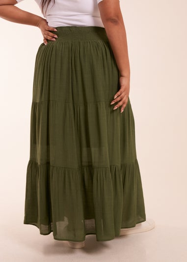 Blue Vanilla Curve Khaki Tiered Shirred Maxi Skirt