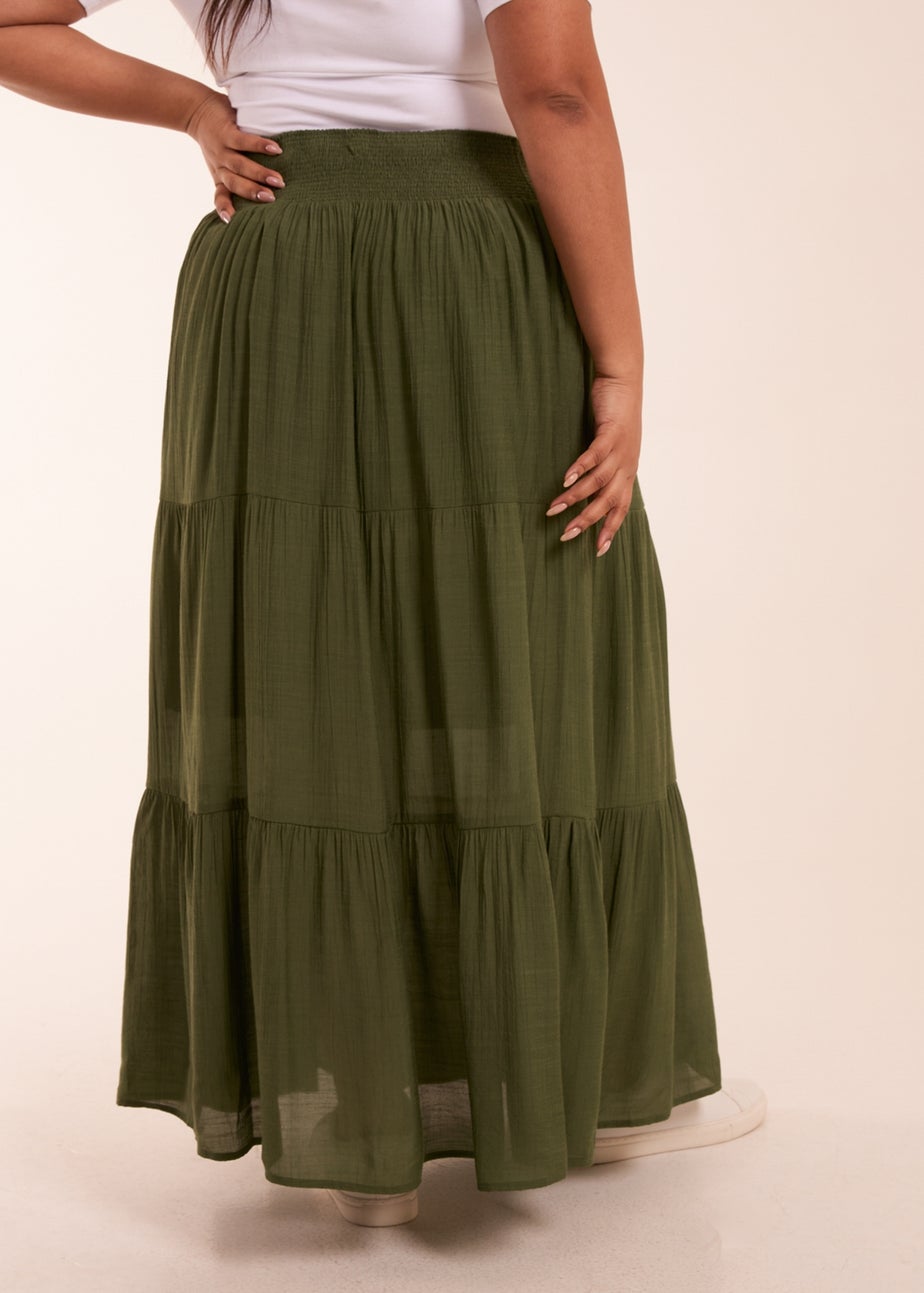 Blue Vanilla Curve Khaki Tiered Shirred Maxi Skirt