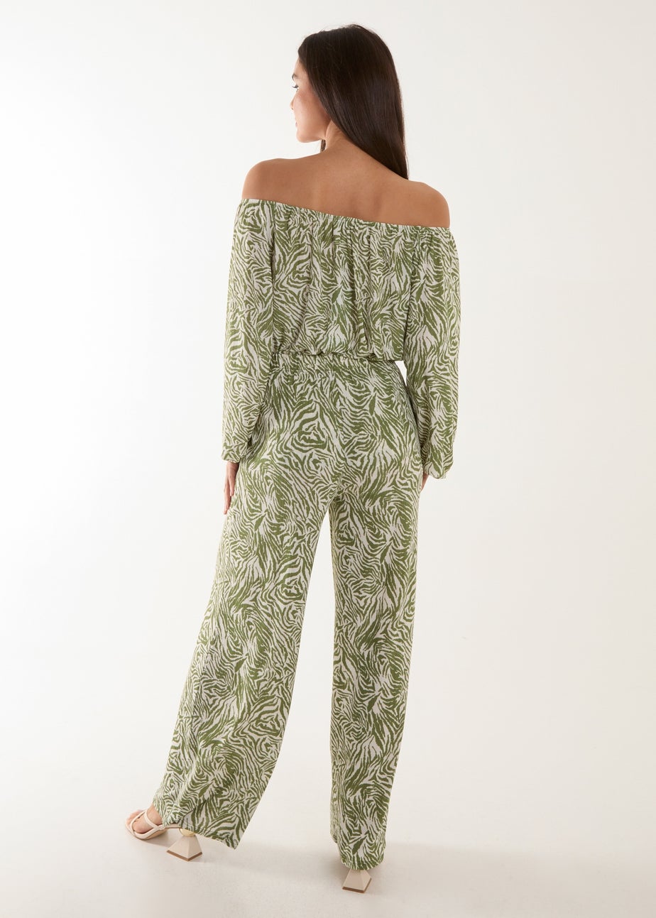 Blue Vanilla Green Off The Shoulder Top And Wide Leg Trouser Set