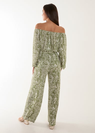 Blue Vanilla Green Off The Shoulder Top And Wide Leg Trouser Set