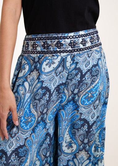 Blue Vanilla Navy Embellished Waist Wide Leg Trouser