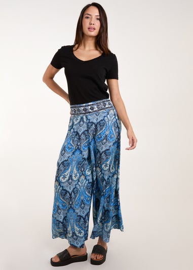 Blue Vanilla Navy Embellished Waist Wide Leg Trouser