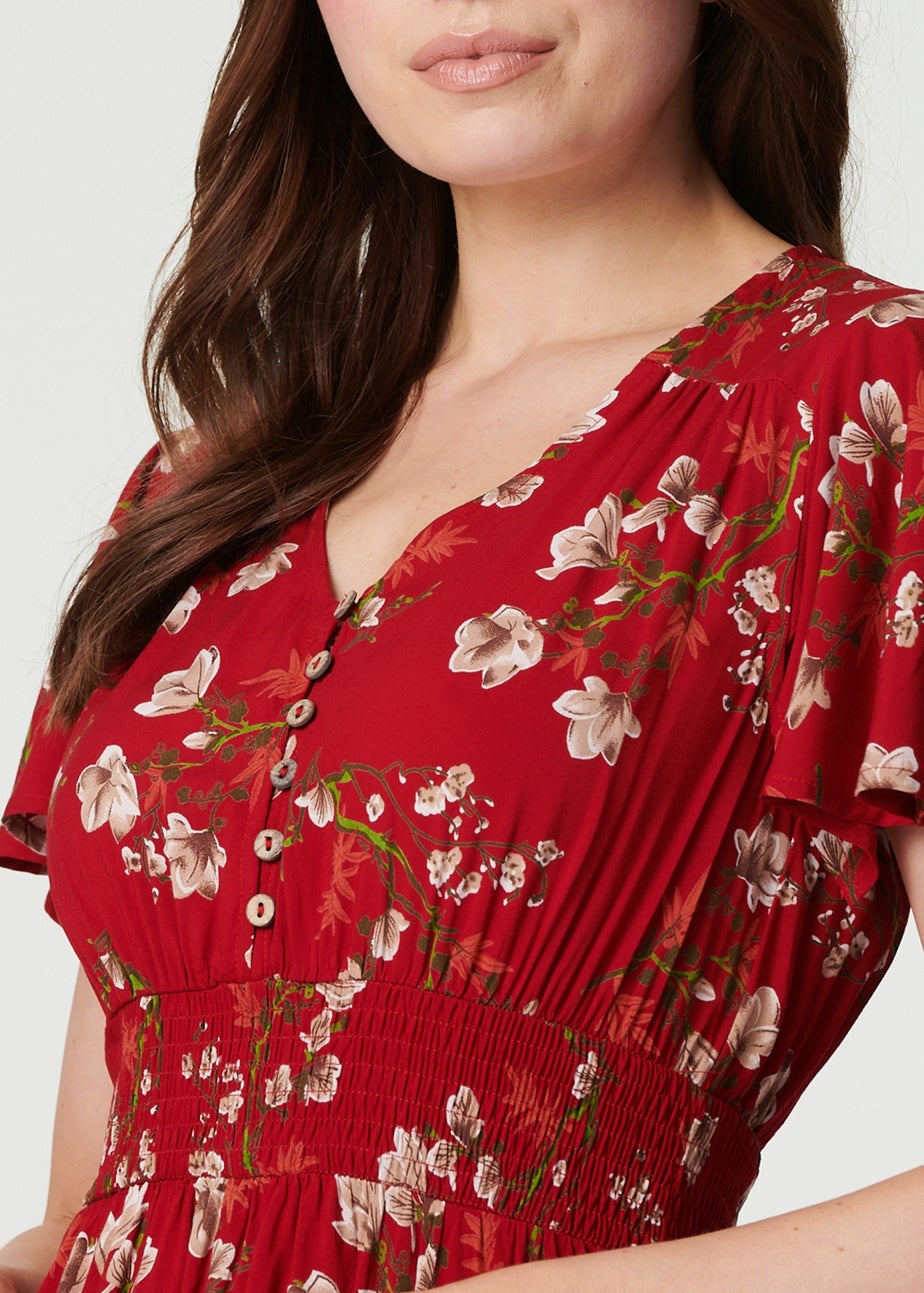 Izabel London Red Floral Angel Sleeve Short Dress