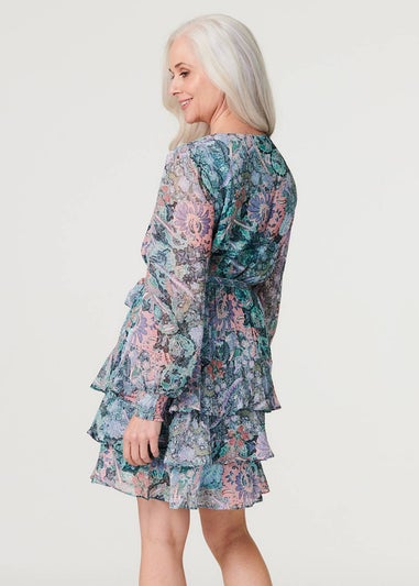 Izabel London Green Printed Layered Hem Short Dress